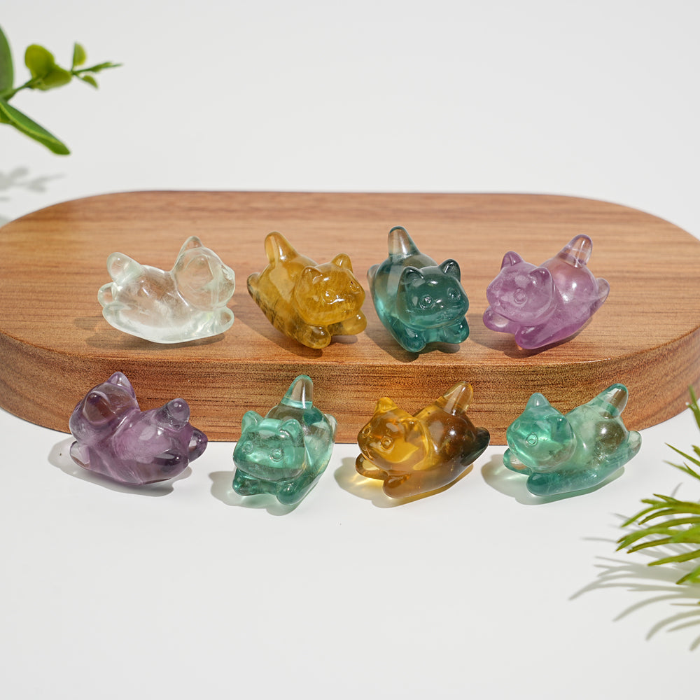 Natural Crystal Carving Cute Fluorite Wiggle Cat