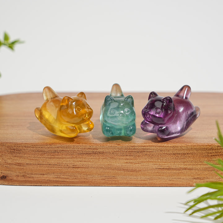 Natural Crystal Carving Cute Fluorite Wiggle Cat