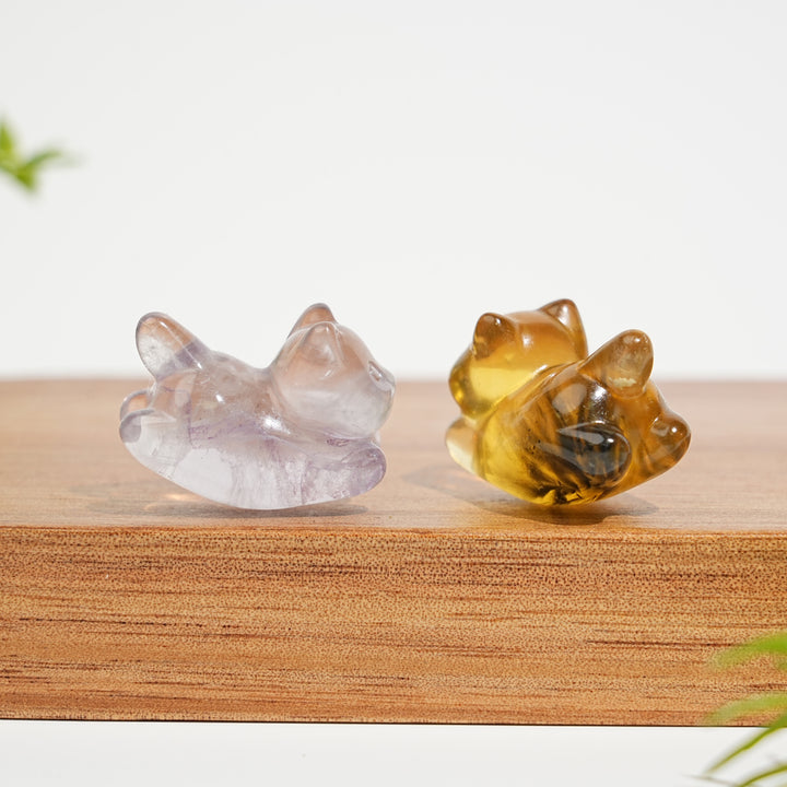 Natural Crystal Carving Cute Fluorite Wiggle Cat
