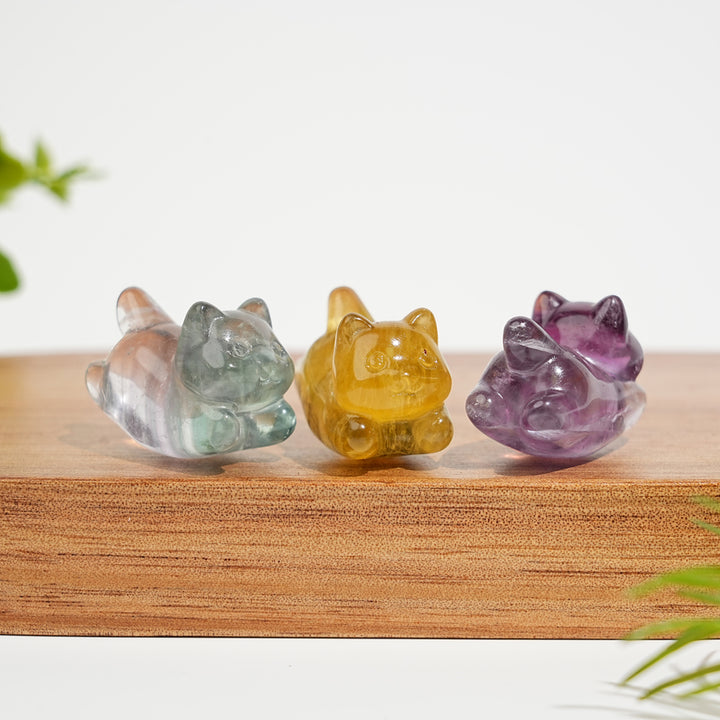 Natural Crystal Carving Cute Fluorite Wiggle Cat