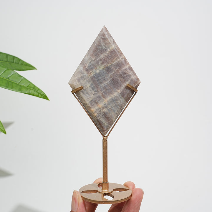 Unique,Natural Sunstone-Moonstone Diamond Slice With Stand