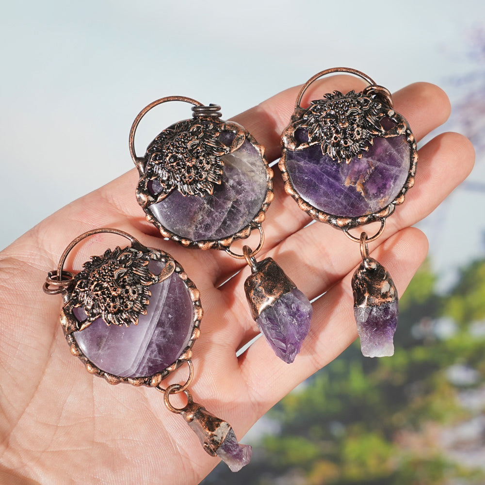 Natural Dream Amethyst Lion Pendant