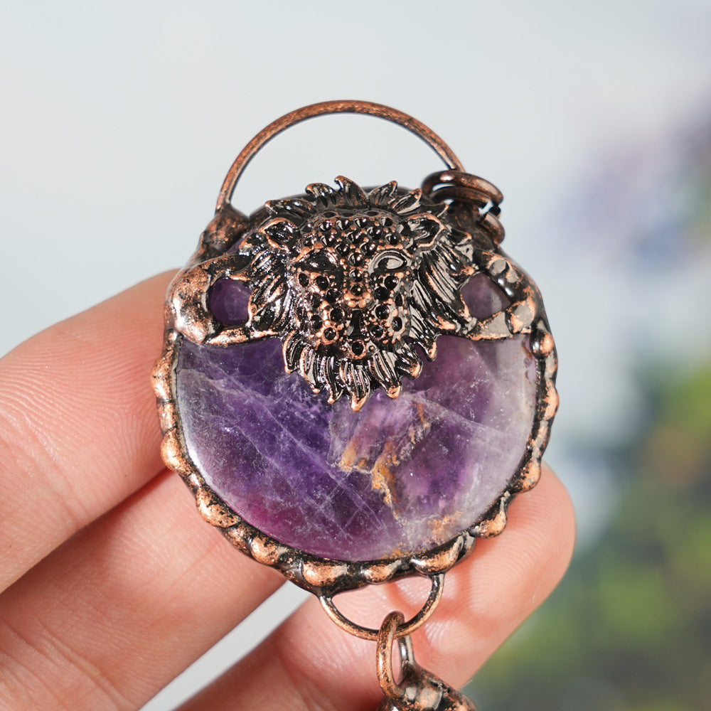 Natural Dream Amethyst Lion Pendant