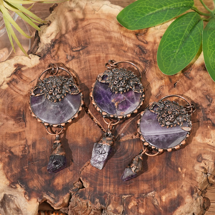 Natural Dream Amethyst Lion Pendant