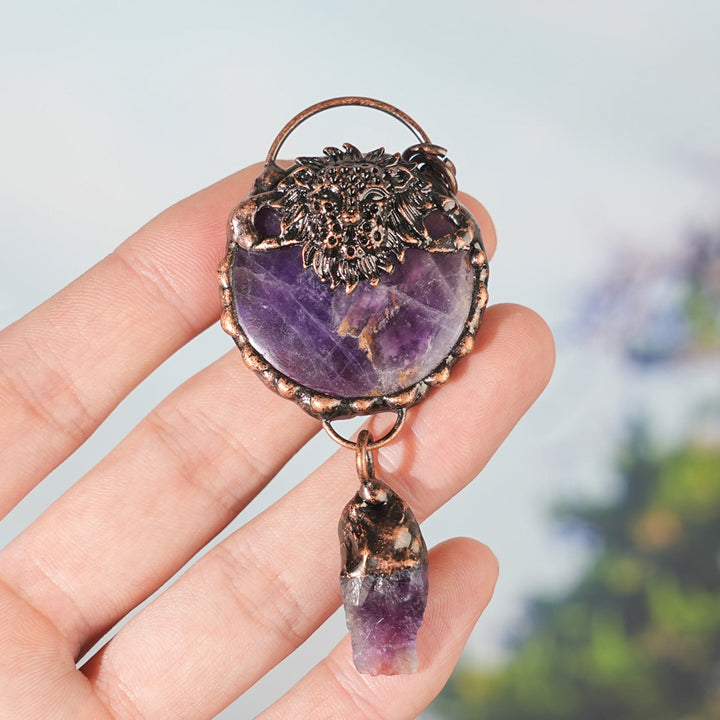 Natural Dream Amethyst Lion Pendant