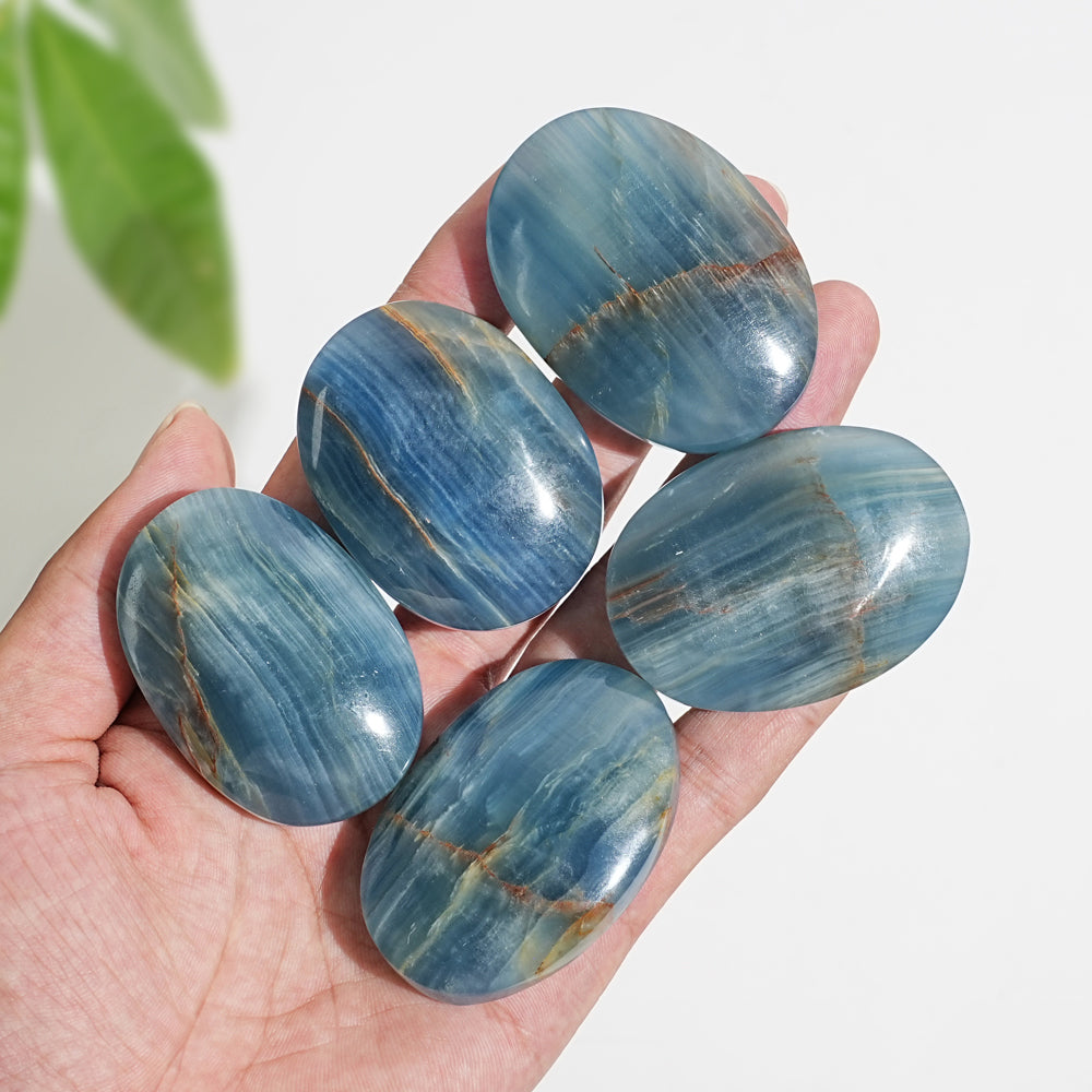 Natural Crystal Lemurian Aquatine Calcite Palm Stone