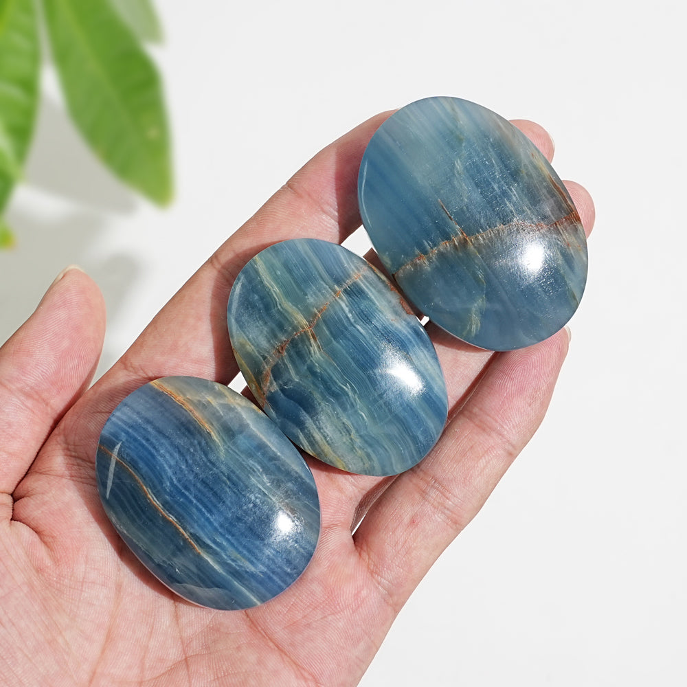 Natural Crystal Lemurian Aquatine Calcite Palm Stone