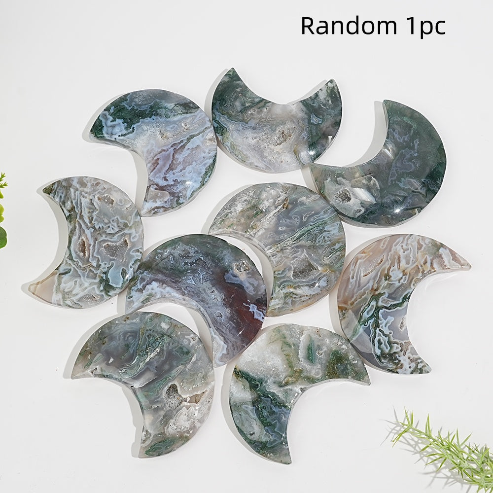Natural Crystal Moss Agate Crescent Moon