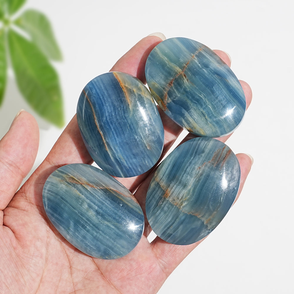 Natural Crystal Lemurian Aquatine Calcite Palm Stone