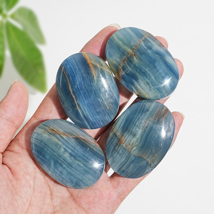 Natural Crystal Lemurian Aquatine Calcite Palm Stone
