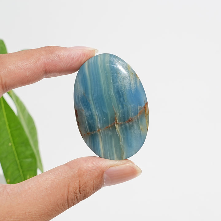 Natural Crystal Lemurian Aquatine Calcite Palm Stone