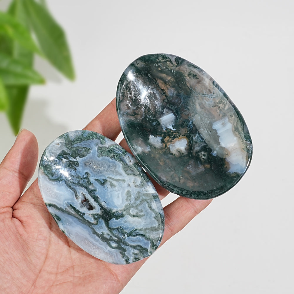 Unique,Natural Crystal Carving Moss Agate Bowl