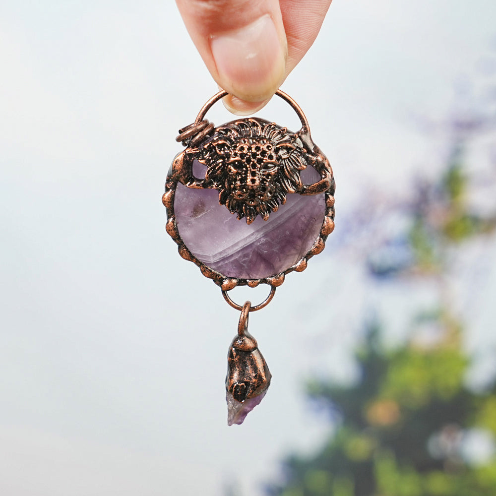 Natural Dream Amethyst Lion Pendant