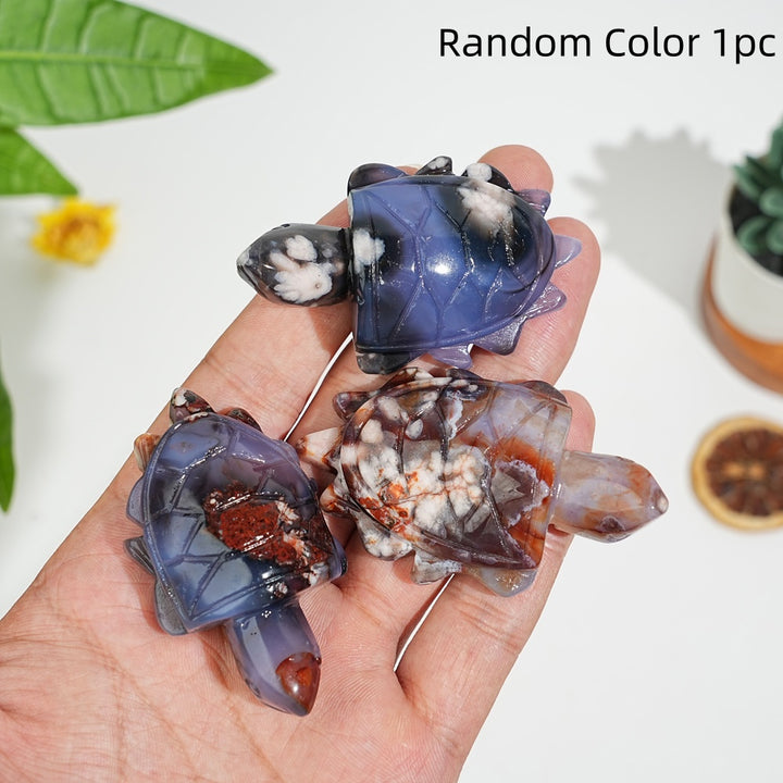 Natural Blue Flower Agate Sea Turtle Carving