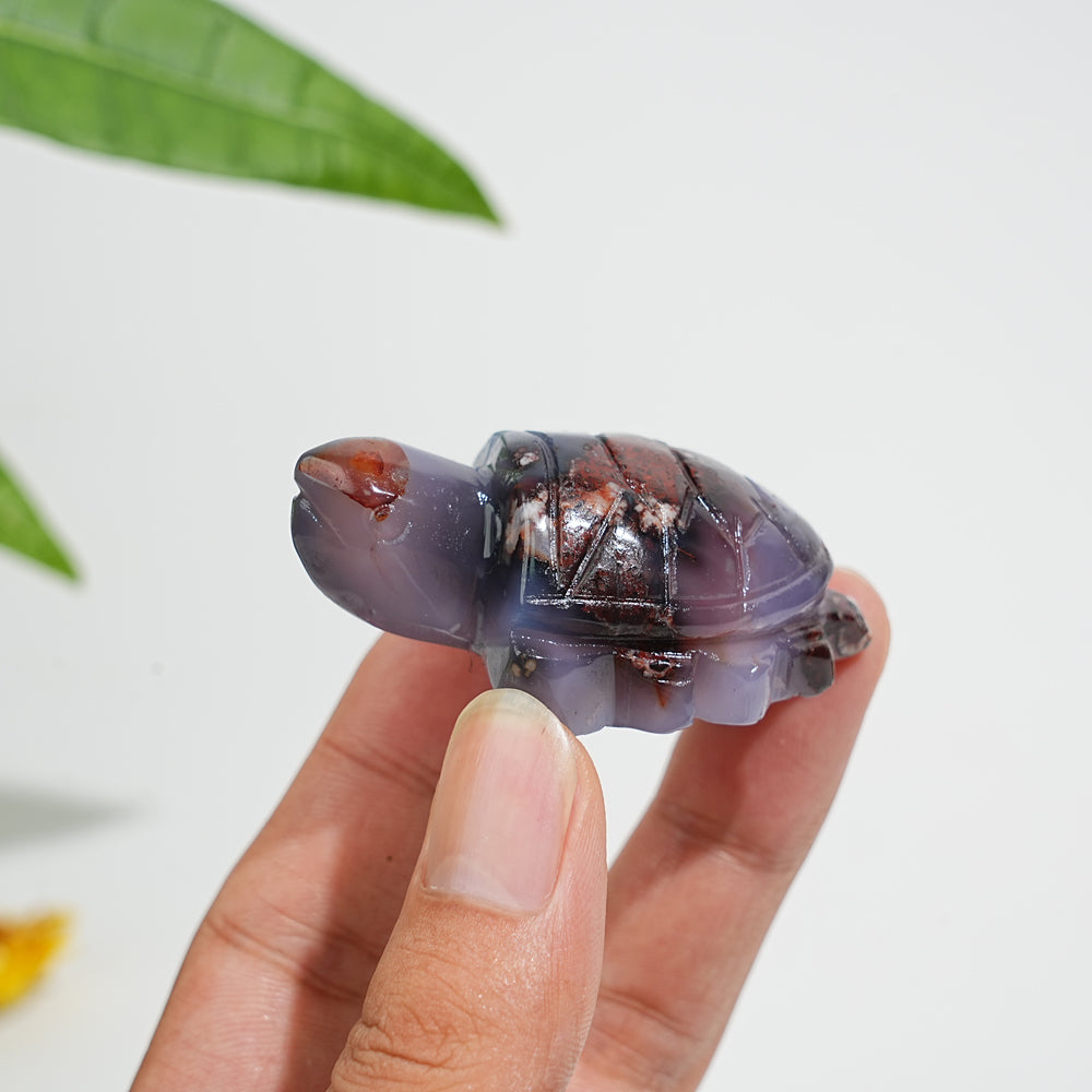 Natural Blue Flower Agate Sea Turtle Carving