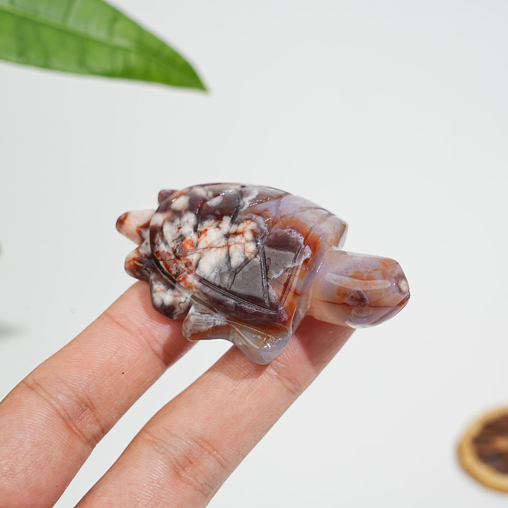 Natural Blue Flower Agate Sea Turtle Carving