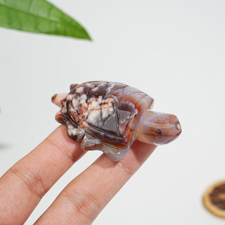 Natural Blue Flower Agate Sea Turtle Carving