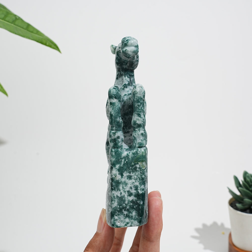 Unique,Natural Moss Agate Galloping Horse Carving