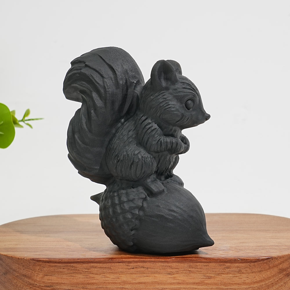 Unique,A Slightly Imperfect Natural Crystal Black Obsidian Squirrel