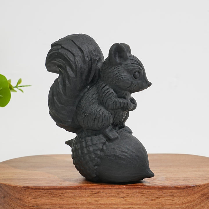 Unique,A Slightly Imperfect Natural Crystal Black Obsidian Squirrel