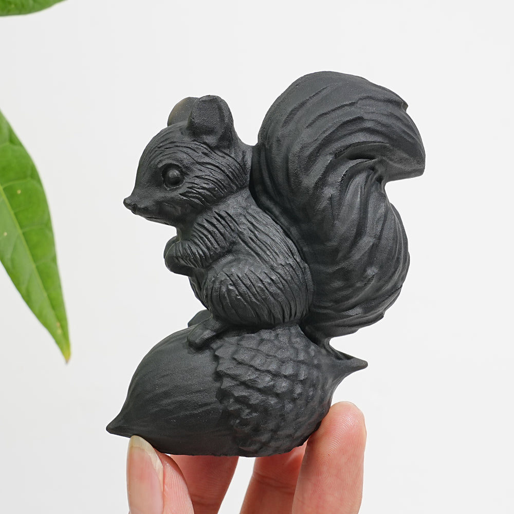 Unique,A Slightly Imperfect Natural Crystal Black Obsidian Squirrel