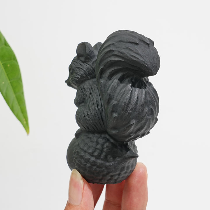Unique,A Slightly Imperfect Natural Crystal Black Obsidian Squirrel