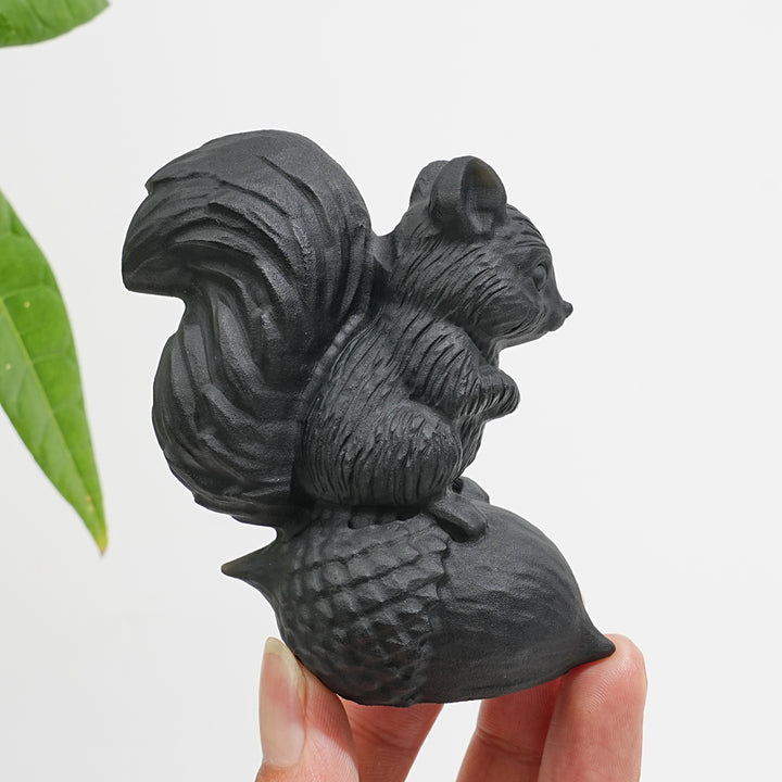 Unique,A Slightly Imperfect Natural Crystal Black Obsidian Squirrel