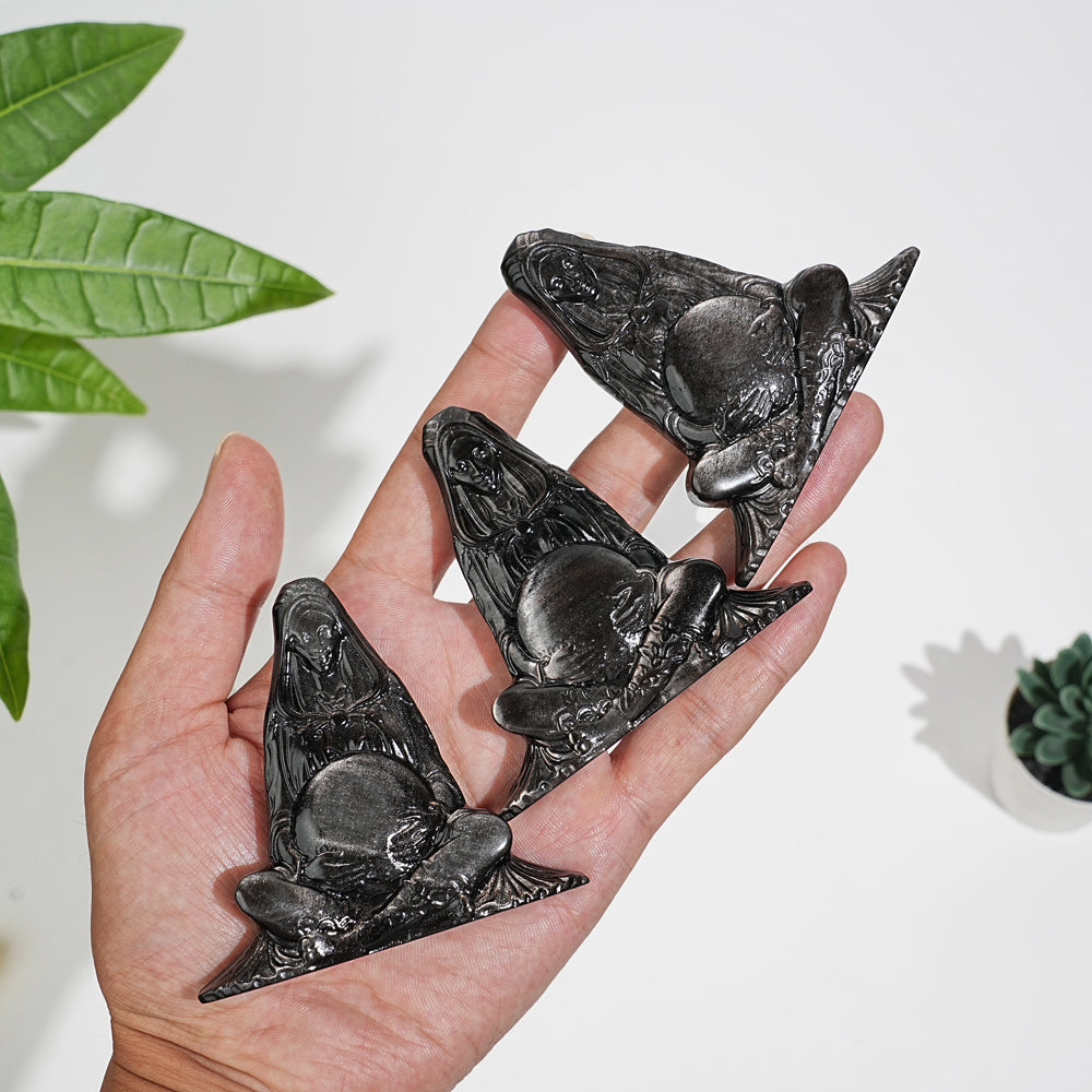 Natural Crystal Silver Obsidian Mother Earth Carving