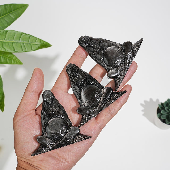 Natural Crystal Silver Obsidian Mother Earth Carving