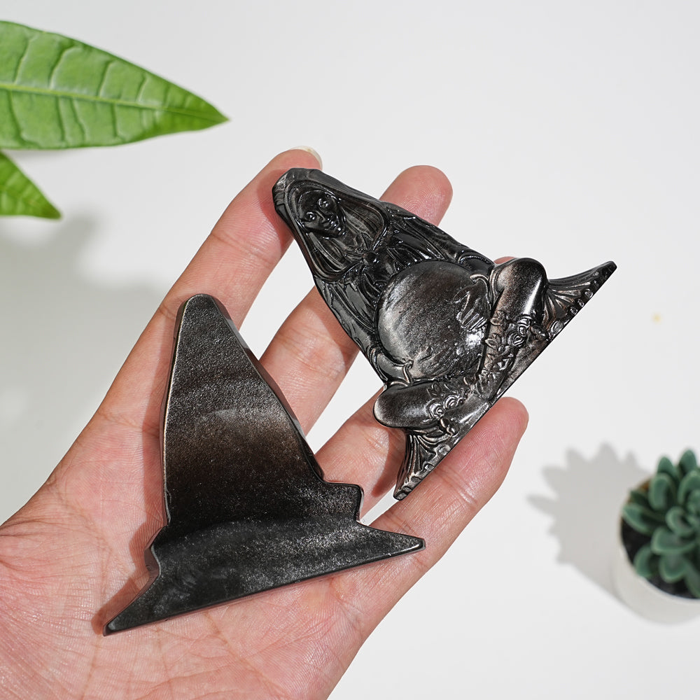 Natural Crystal Silver Obsidian Mother Earth Carving