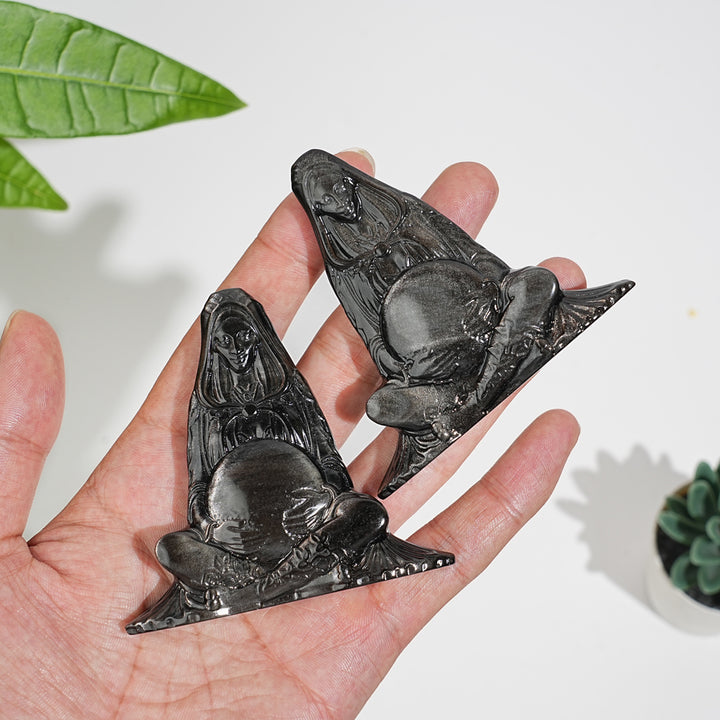 Natural Crystal Silver Obsidian Mother Earth Carving
