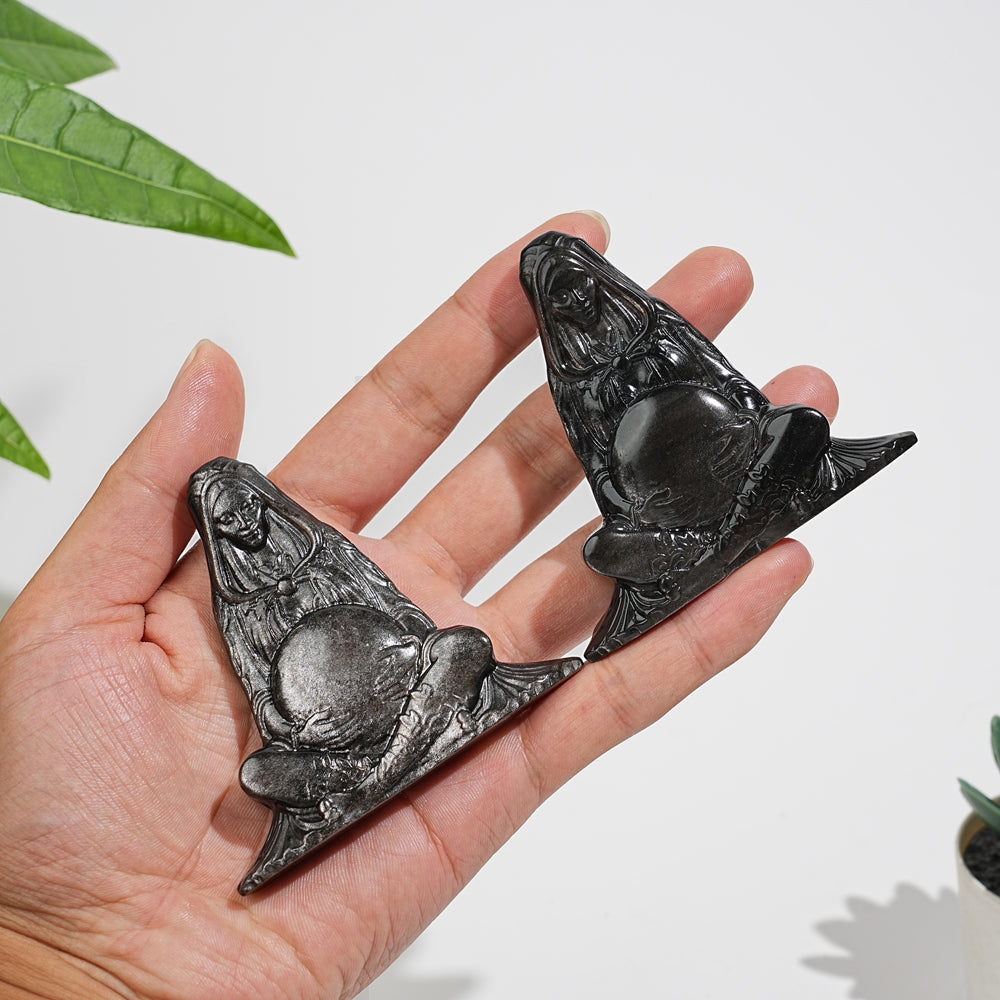 Natural Crystal Silver Obsidian Mother Earth Carving