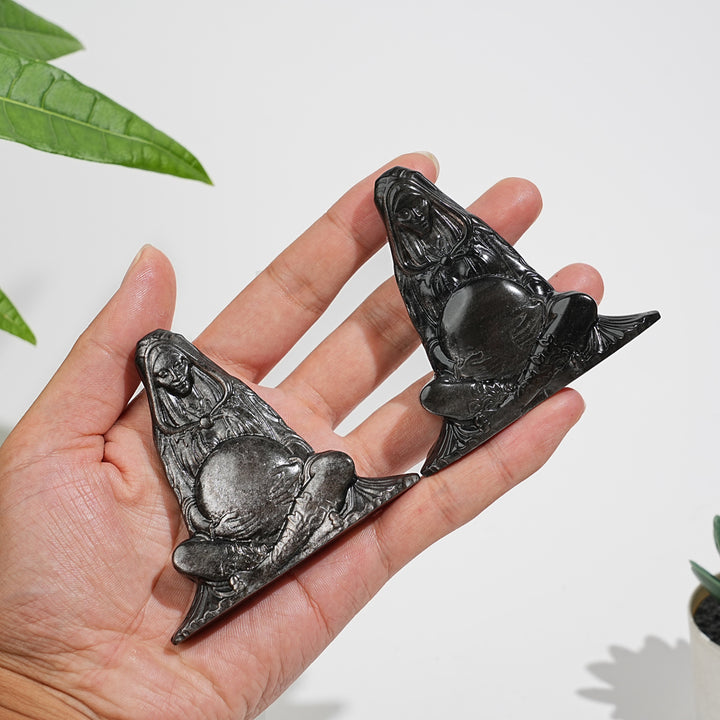 Natural Crystal Silver Obsidian Mother Earth Carving