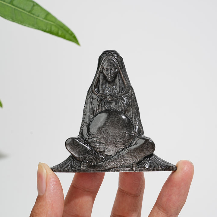 Natural Crystal Silver Obsidian Mother Earth Carving