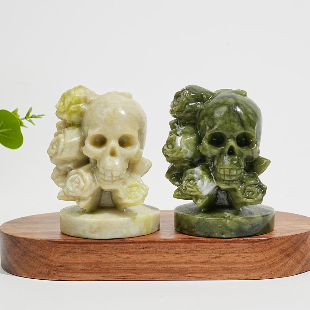 Natural Crystal Carving Skull With Roses