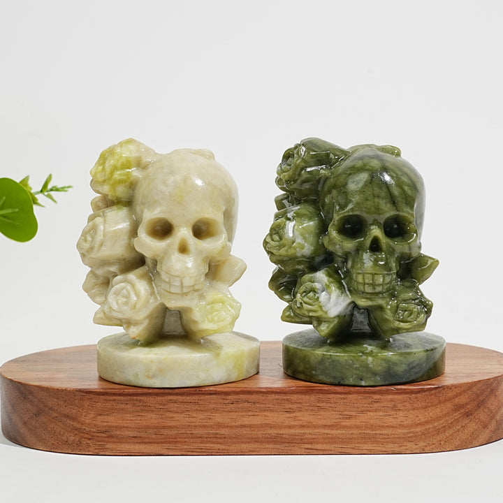 Natural Crystal Carving Skull With Roses