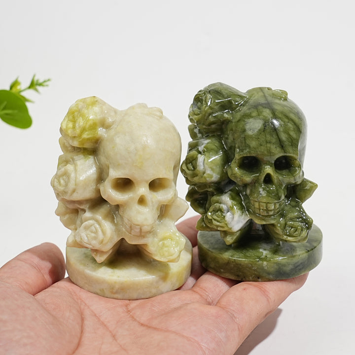 Natural Crystal Carving Skull With Roses