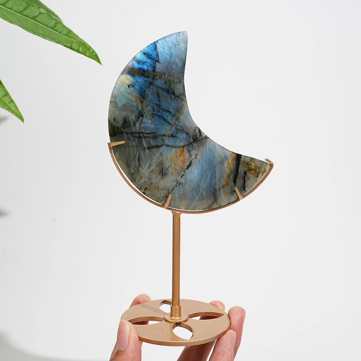 Unique,Natural Labradorite Crystal Moon With Stand