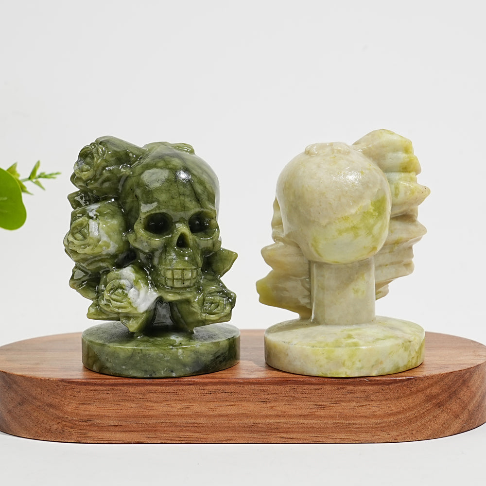 Natural Crystal Carving Skull With Roses