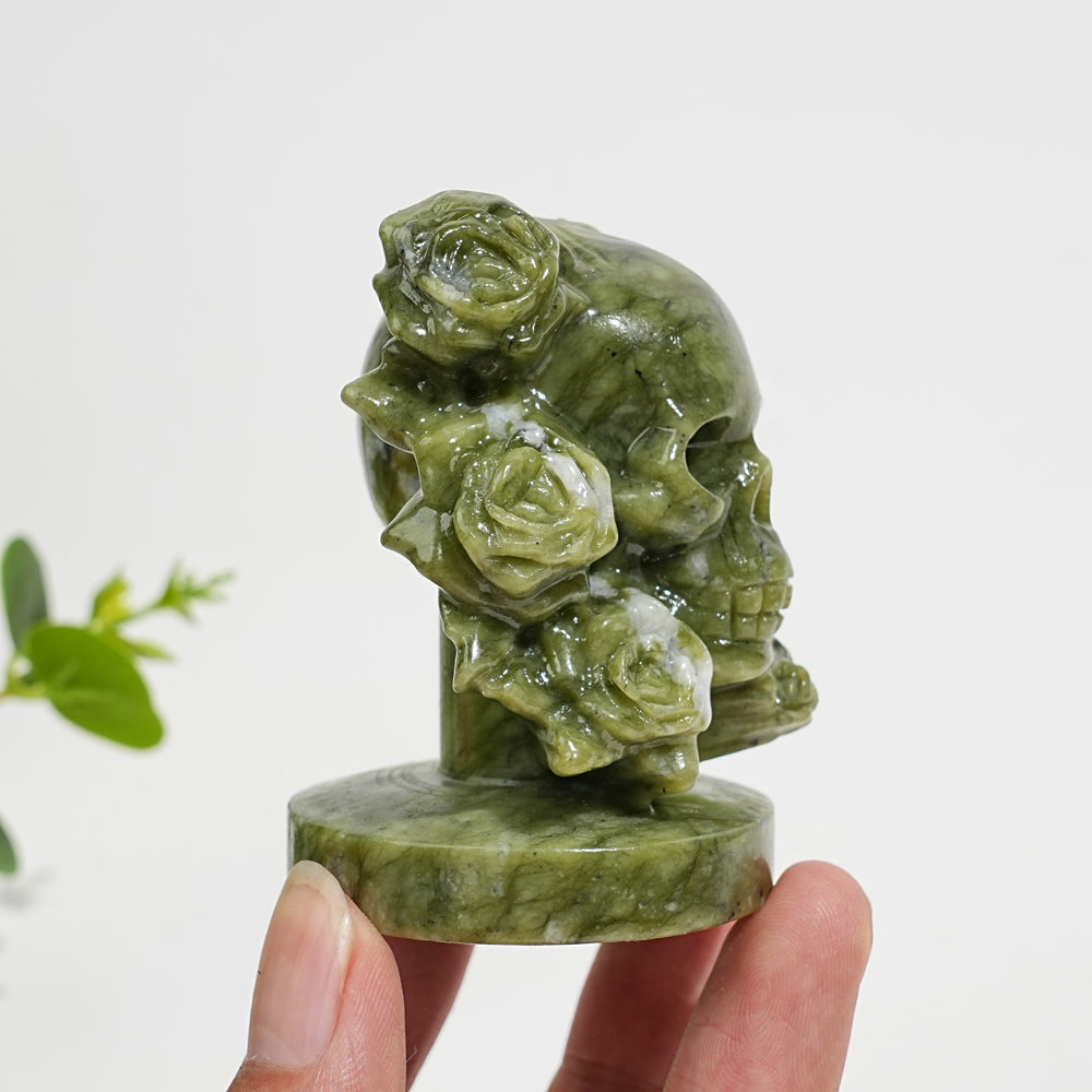 Natural Crystal Carving Skull With Roses