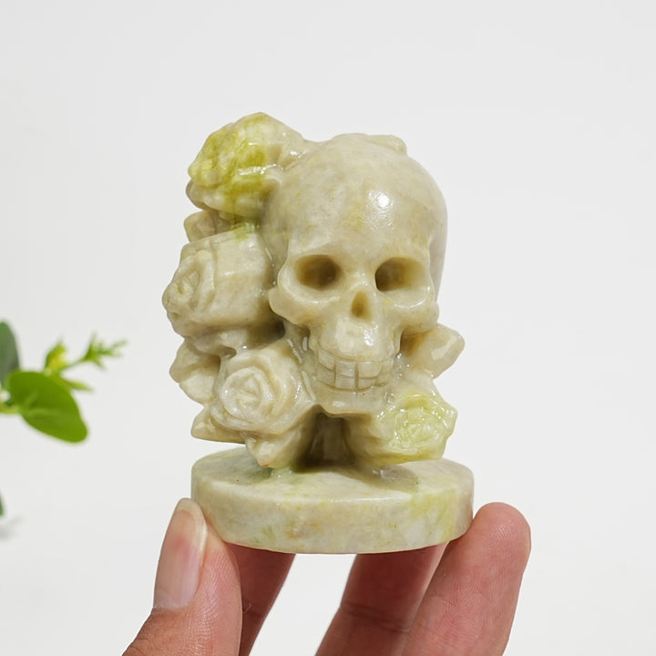 Natural Crystal Carving Skull With Roses