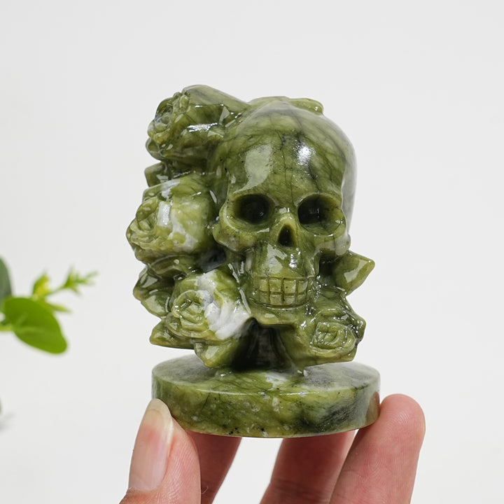 Natural Crystal Carving Skull With Roses