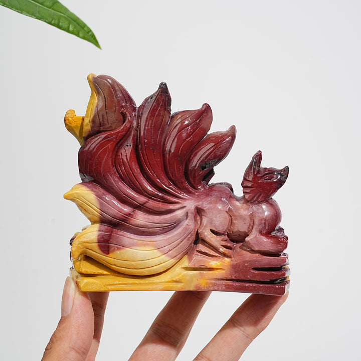 Unique,A Slightly Imperfect Natural Crystal Mookaite Nine-Tailed Fox Carving