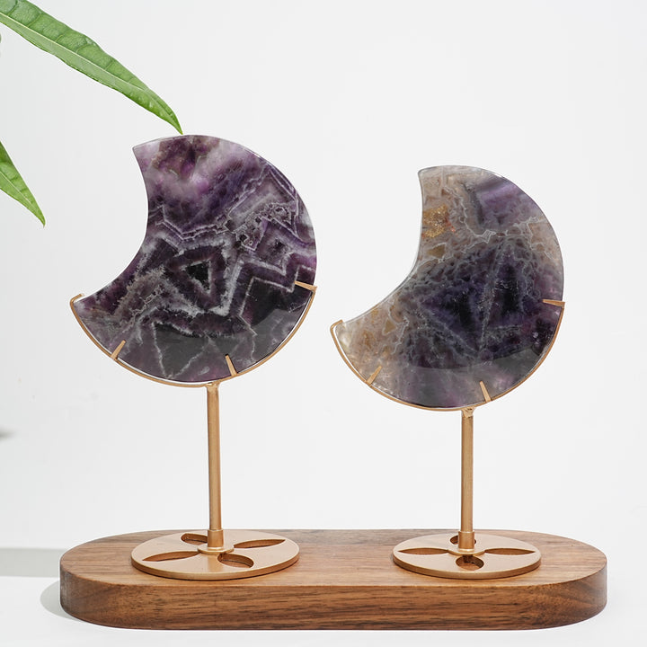 Unique,Natural Crystal Dream Amethyst Moon With Stand