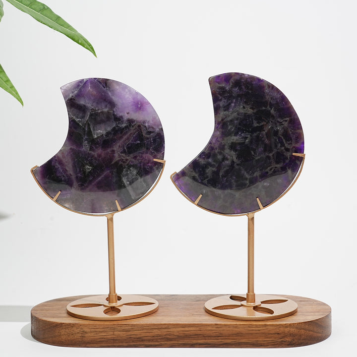 Unique,Natural Crystal Dream Amethyst Moon With Stand
