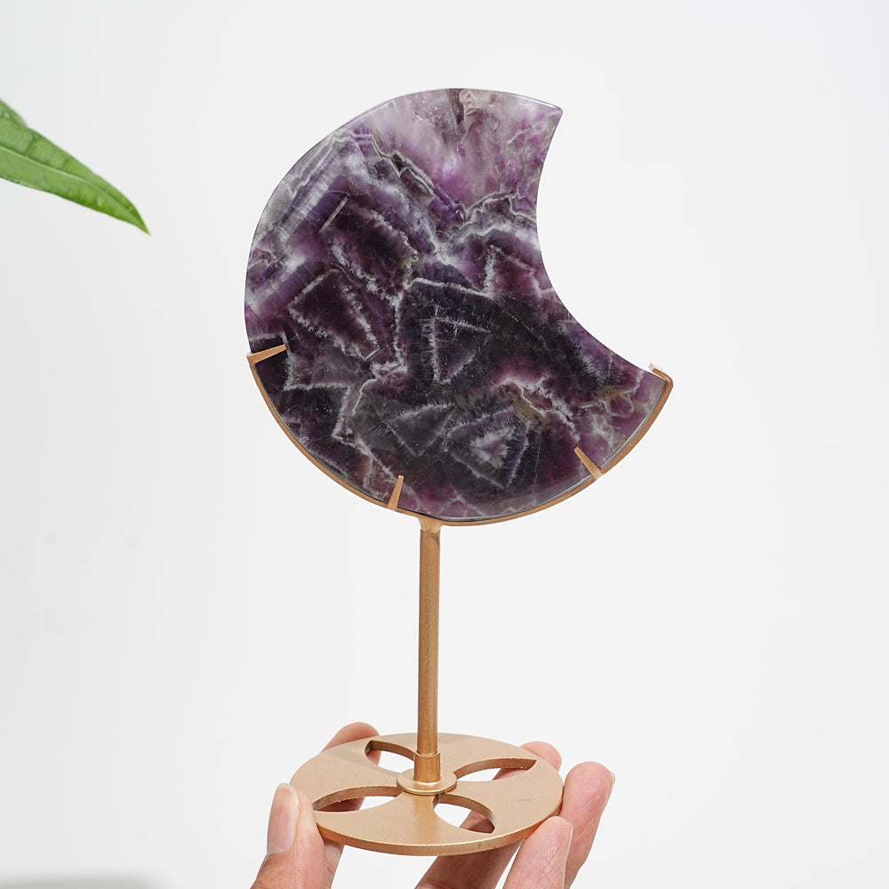 Unique,Natural Crystal Dream Amethyst Moon With Stand