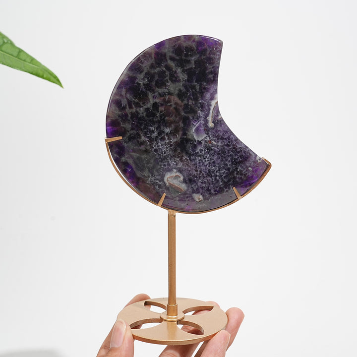Unique,Natural Crystal Dream Amethyst Moon With Stand