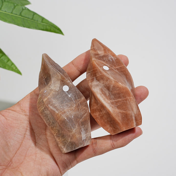 Unique,Imperfect Natural Crystal Peach Moonstone Flame Torch