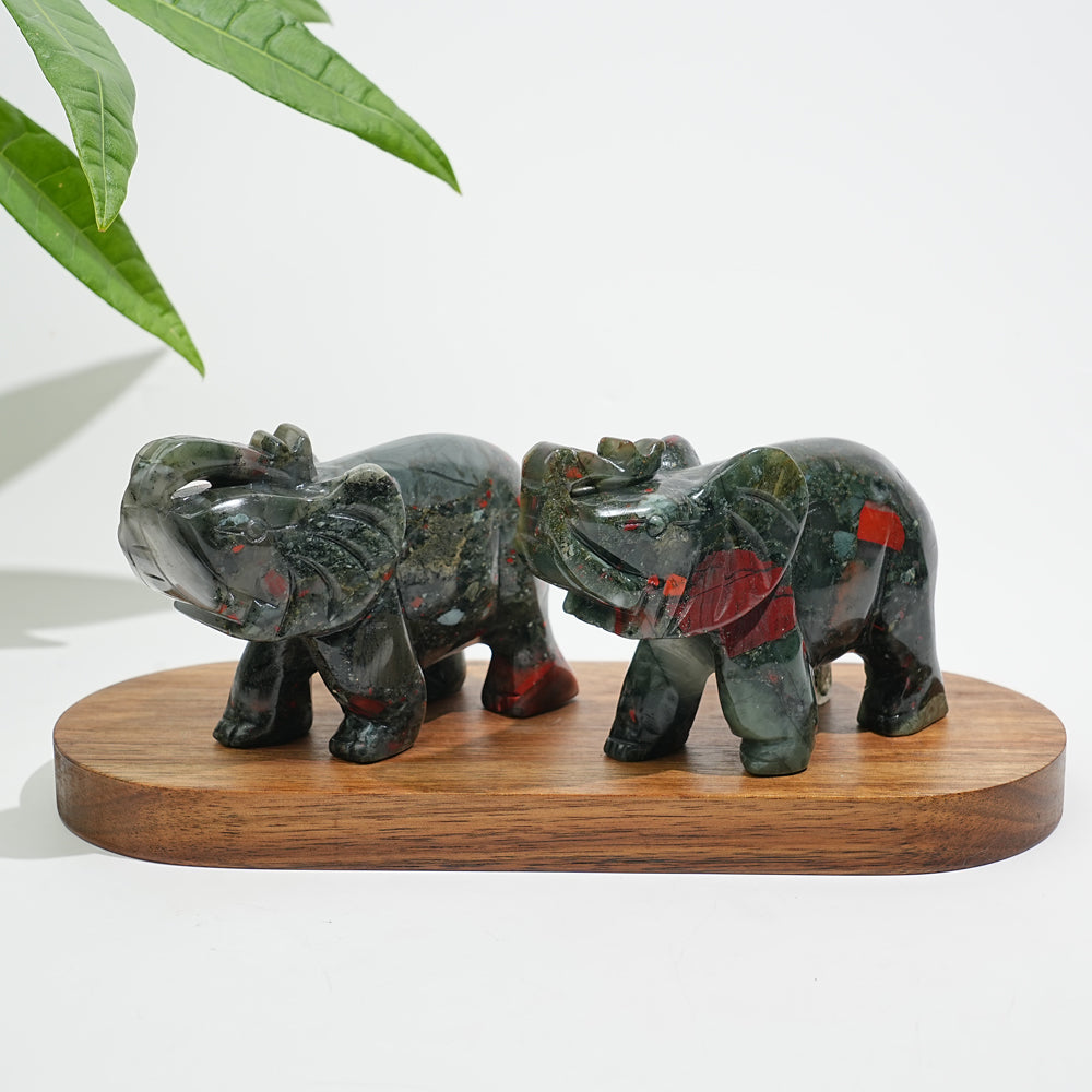 Unique,Natural Crystal African Bloodstone Upturned Trunk Elephant Carving