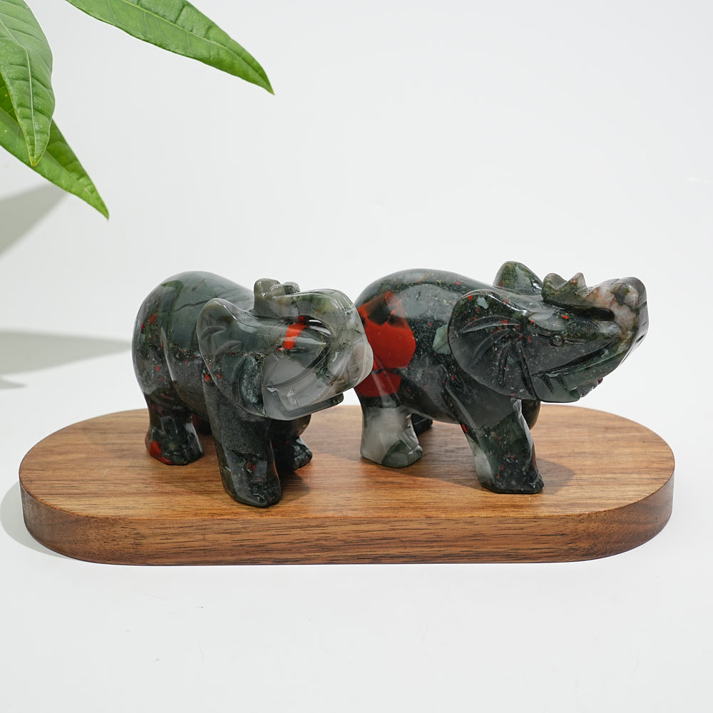 Unique,Natural Crystal African Bloodstone Upturned Trunk Elephant Carving